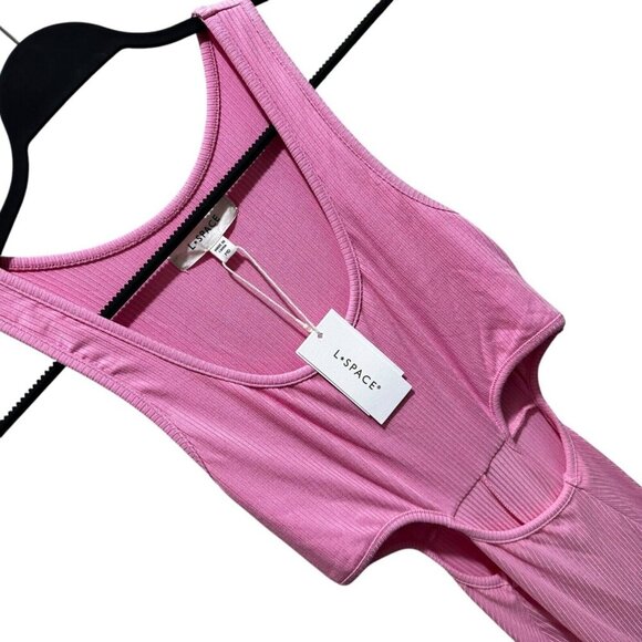 L*Space Womens Size M Skylar Guava Pink Ribbed Knit Back Cut Out Midi Dress NWT - Picture 6 of 13